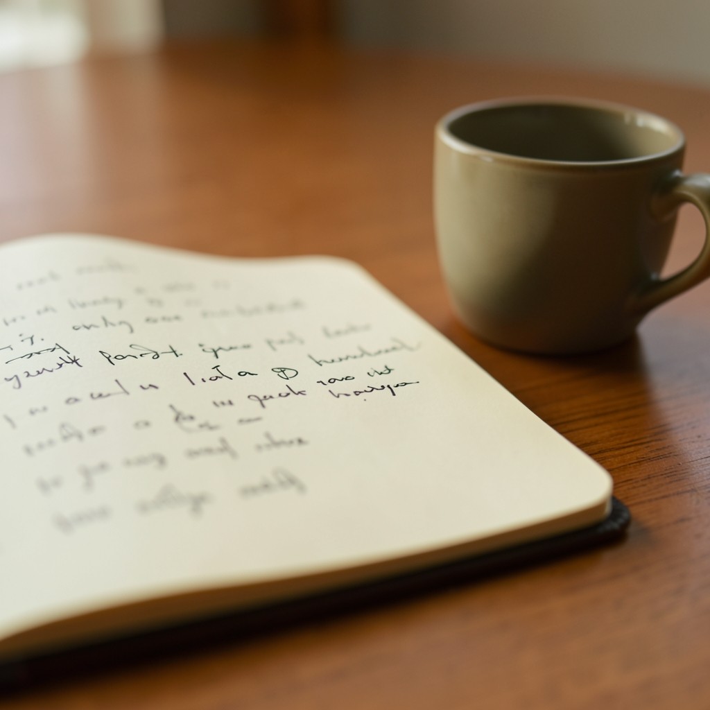 Notebook with handwritten activation event definitions next to a coffee cup