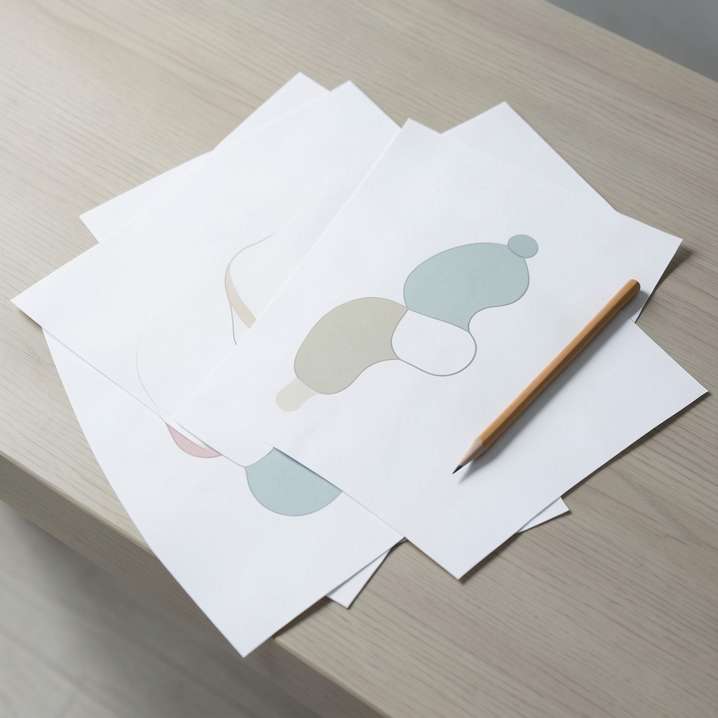Soft-lit desk with printed feature adoption curve charts and a pencil