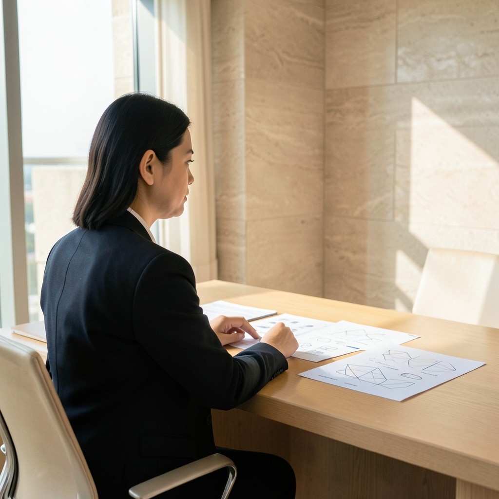 Analyst reviewing product usage charts at a desk in a bright Bangkok office